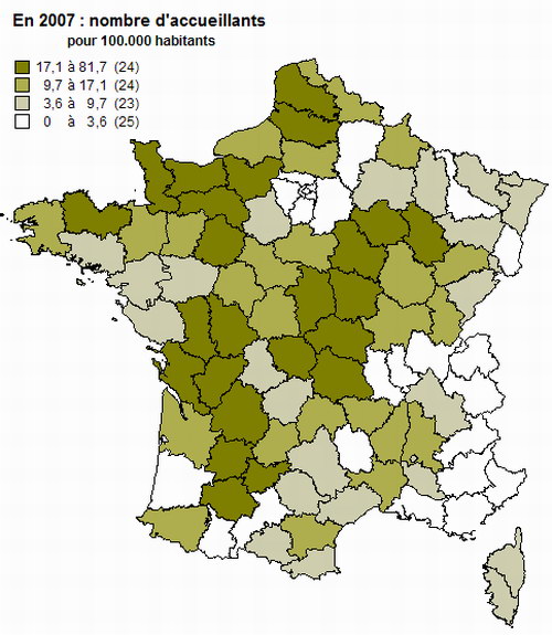 Nombre d'accueillants pour 100.000 habitants